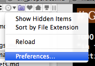 Selecting Preferences in the File Browser